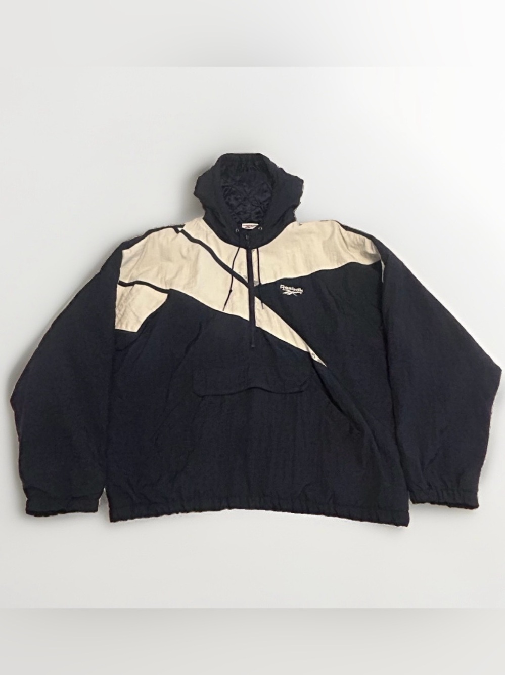 Vintage 90s Reebok Big Logo Jacket Windbreaker Navy Blue Size XL